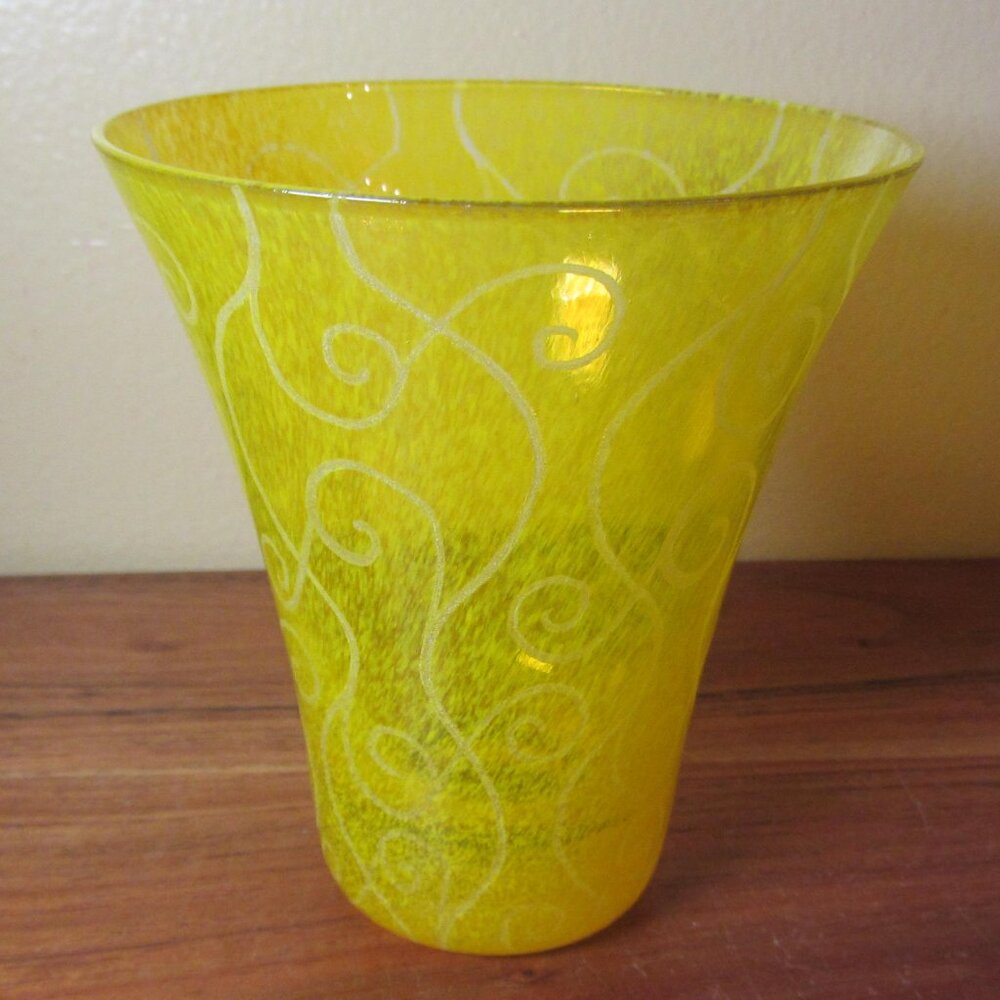 12 oz toyo sasaki art glass tumbler vase curly-q's YELLOW (W5521)